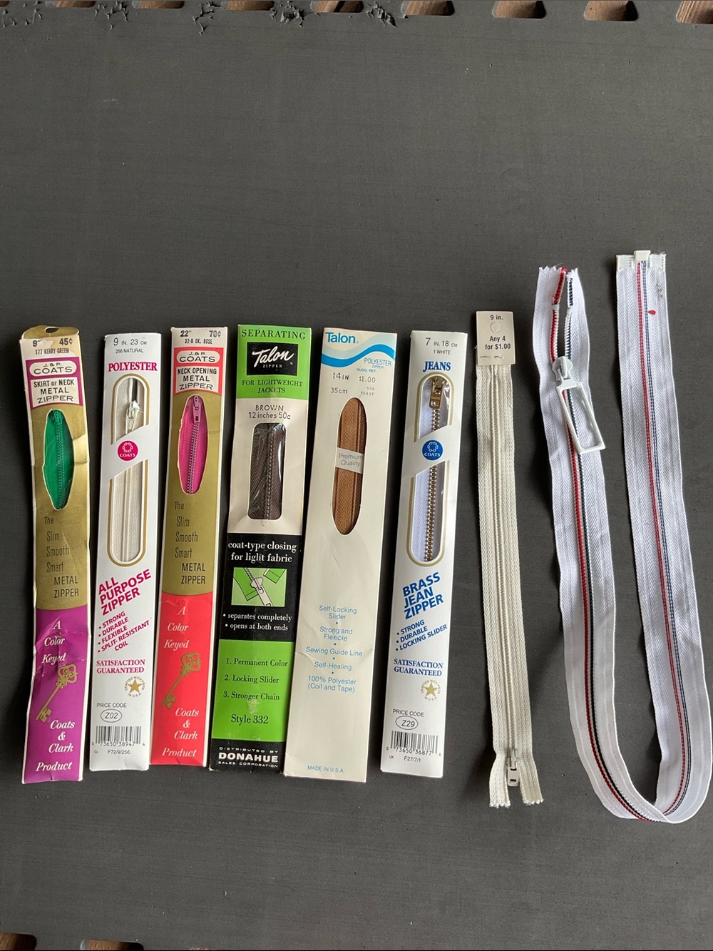 Vintage Coats & Clark Metal Zippers - Assorted Colors